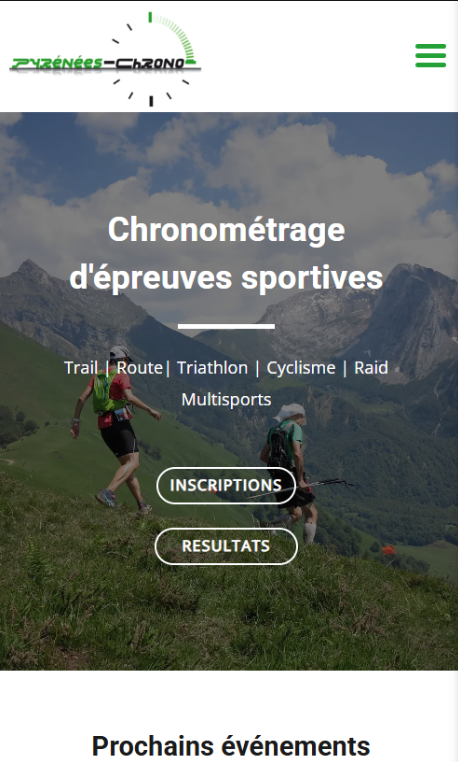 Écran d'accueil de l'application Pyrénées Chrono