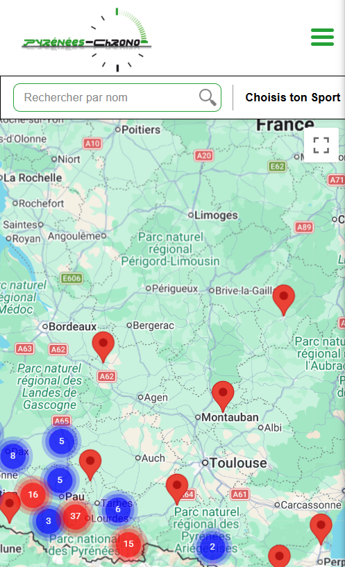 Carte des épreuves dans l'application