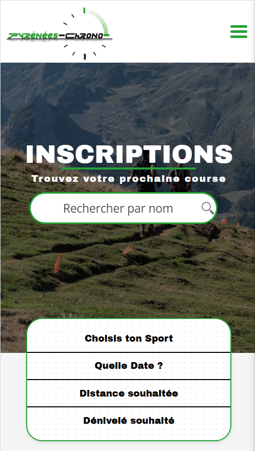 Écran des inscriptions de l'application